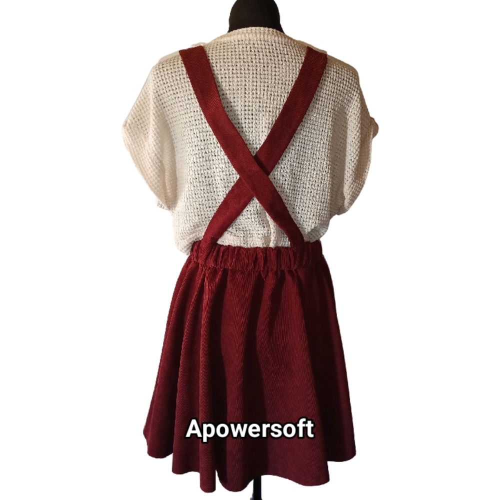 Burgundy Corduroy Jumper Dress (0223) - Picture 5 of 5
